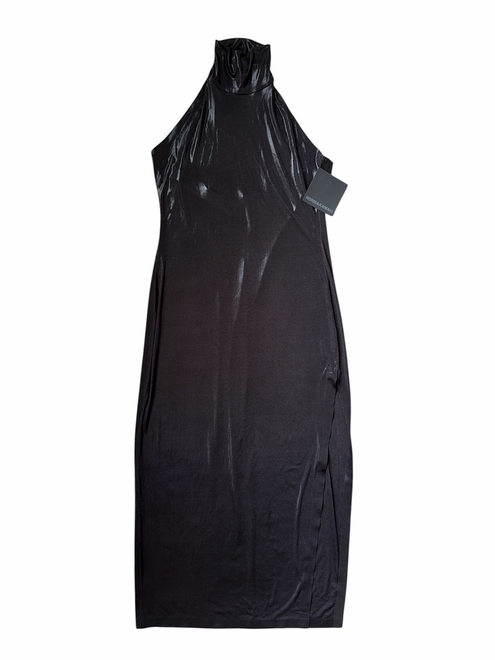 Norma Kamali Black Halter Turtleneck Side Slit Gown Large NWT - Picture 3 of 6